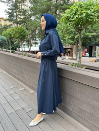 HNS 5210 Lacivert Midi Ceket Etekli Takım