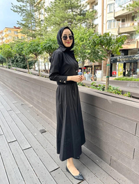 HNS 5210 Siyah Midi Ceket Etekli Takım