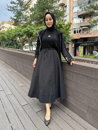 HNS 552 Siyah Etek Ucu Dikişli Etek