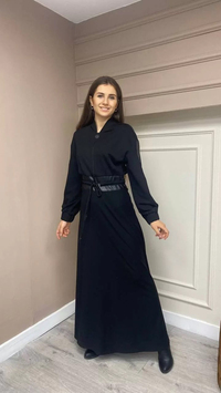 Hukka Design 020025 Siyah Deri Detay Elbise