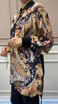 Hukka Design 040003 Siyah Desenli Yakası Bağlamalı Bluz