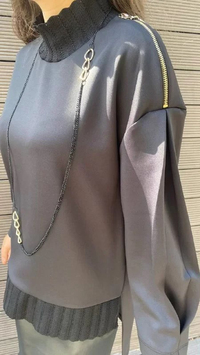 Hukka Design 040019 Siyah Deri Detaylı Bluz