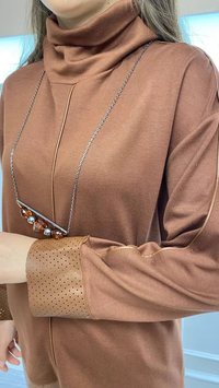 Hukka Design 040035 Taba Deri Detaylı Bluz
