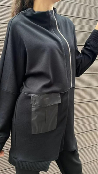 Hukka Design 040036 Siyah Deri Cep Detaylı Sweat