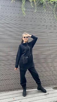 Hukka Design 040036 Siyah Deri Cep Detaylı Sweat