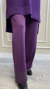 Hukka Design 050014 Mor Deri Şeritli Cepli Pantolon