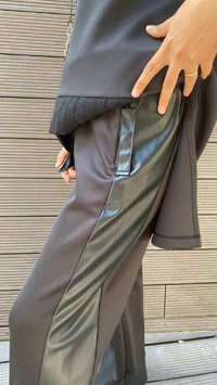 Hukka Design 050014 Siyah Deri Şeritli Cepli Pantolon