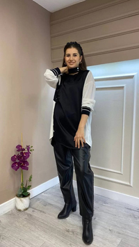 Hukka Design 050020 Siyah Zımba Detaylı Deri Pantolon