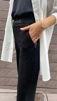 Hukka Design 050035 Siyah Beli Zincir Detaylı Pantolon
