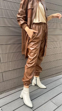 Hukka Design 050038 Taba Deri Paçası Lastikli Pantalon