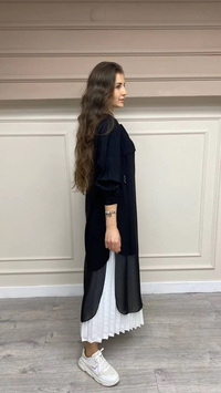 Hukka Design 08N011 Siyah Yırtmaç Detaylı Uzun Gömlek