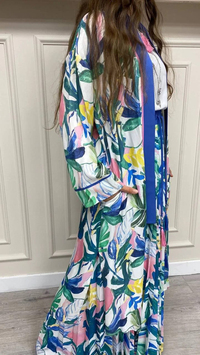 Hukka Design 12R020 Mavi Yaprak Desen Kimono