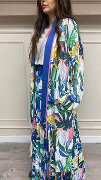 Hukka Design 12R020 Mavi Yaprak Desen Kimono