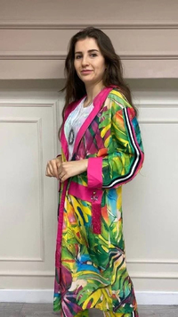 Hukka Design 12R026 Pembe Palmiye Desen Kimono