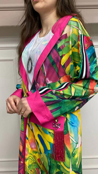 Hukka Design 12R026 Pembe Palmiye Desen Kimono