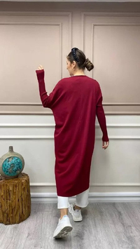 İnvee 5539 Bordo Düğmeli Hırka