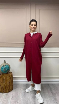 İnvee 5539 Bordo Düğmeli Hırka