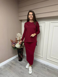 İnvee 5685 Bordo Triko Kalem Etek