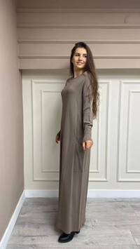 İnvee 5689 Vizon Cep Detaylı Triko Elbise