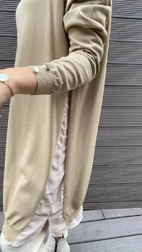 İnvee 5860 Bej Yanı Şifon Triko Tunik