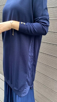 İnvee 5860 Lacivert Yanı Şifon Triko Tunik