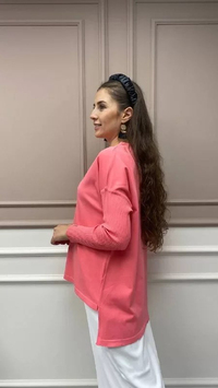 İnvee 5879 Pembe Önü Kısa Arkası Uzun Triko