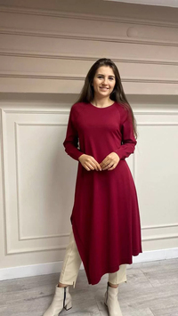 İnvee 6001 Bordo Yanı Yırtmaçlı Tunik
