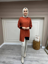 İnvee 6122 Oranj Asimetrik Kesim Gömlek