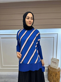 İnvee 6252 Sax Önü Arkası Desenli Tunik