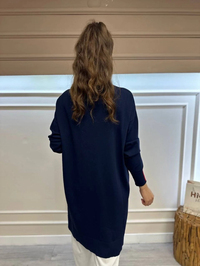 İnvee 6367 Lacivert Yanı Renkli Şerit Detaylı Triko