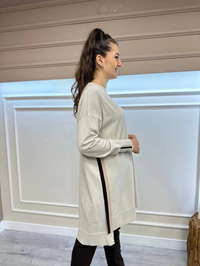 İnvee 6367 Taş Yanı Renkli Şerit Detaylı Triko