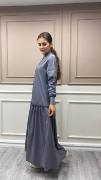 İnvee 6389 Antrasit Fırfır Detaylı Elbise