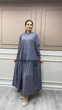 İnvee 6389 Antrasit Fırfır Detaylı Elbise