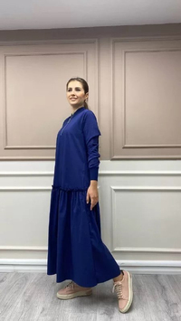 İnvee 6389 Lacivert Fırfır Detaylı Elbise