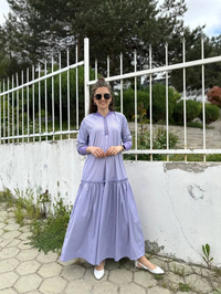 İnvee 6389 Lila Fırfır Detaylı Elbise