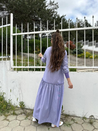 İnvee 6389 Lila Fırfır Detaylı Elbise