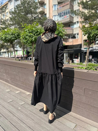 İnvee 6389 Siyah Fırfır Detaylı Elbise