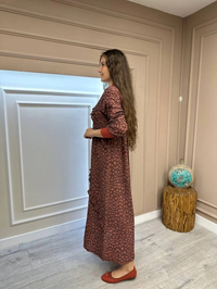İnvee 6390 Bordo Desenli Elbise