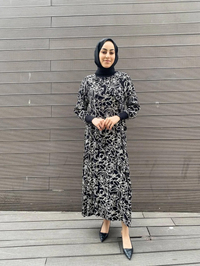İnvee 6390 Siyah Desenli Elbise