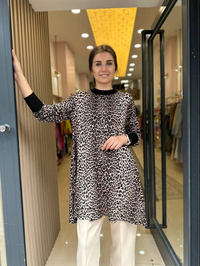 İnvee 6450 Kahve Leopar Desen Tunik