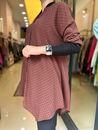İnvee 6452 Kahve-Fuşya Puantiye Desenli Tunik