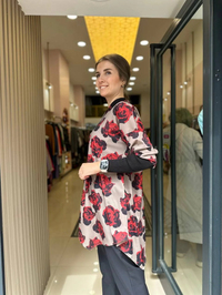 İnvee 6452 Siyah-Camel Gül Desenli Tunik