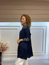 İnvee 6478 Lacivert Taş İşlemeli Gömlek