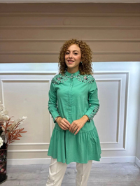 İnvee 6478 Mint Taş İşlemeli Gömlek