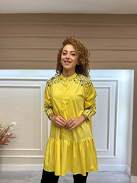 İnvee 6478 Sarı Taş İşlemeli Gömlek