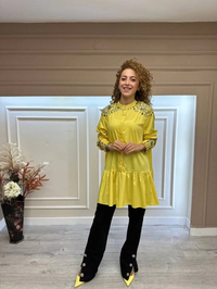 İnvee 6478 Sarı Taş İşlemeli Gömlek