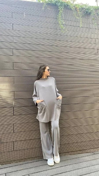 İnvee 6699 Gri Cepleri Taş Detaylı Takım