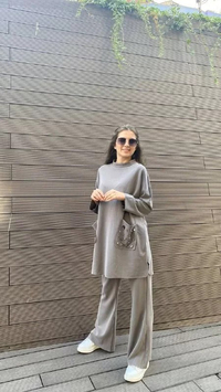 İnvee 6699 Gri Cepleri Taş Detaylı Takım
