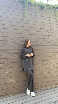 İnvee 6699 Kahve Cepleri Taş Detaylı Takım