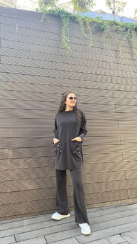 İnvee 6699 Kahve Cepleri Taş Detaylı Takım